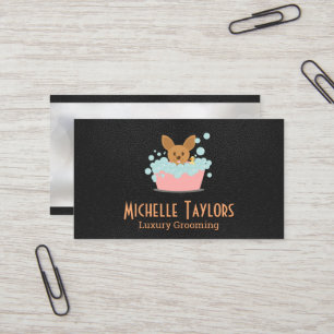 Doggie Bathing Grooming Leather Business Card