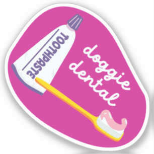 "Doggie Dental" dog care reminder pink and purple