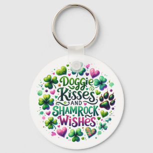 Doggie Kiss and Shamrock Wishes Key Ring