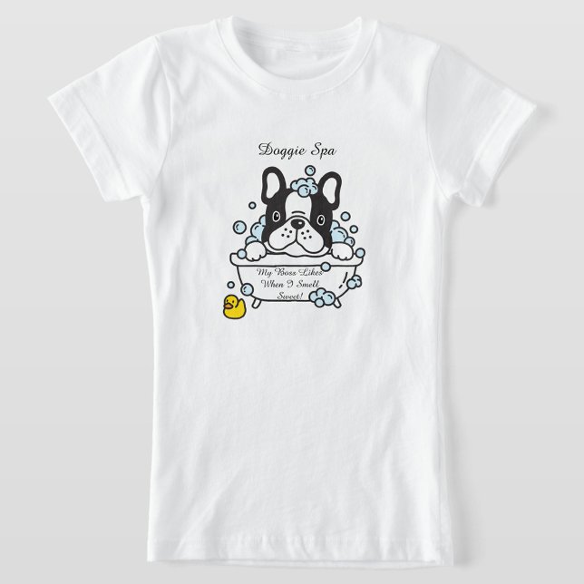 Doggie Spa T-Shirt (A cartoon illustration features a black and white dog!)