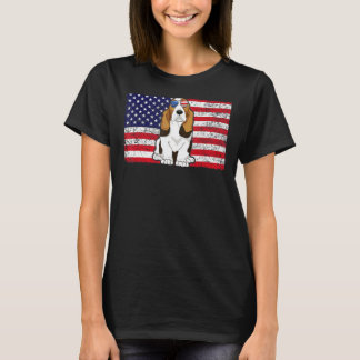 Doggie Usa Dog Owner Usa Basset Hound Usa Flag T-Shirt
