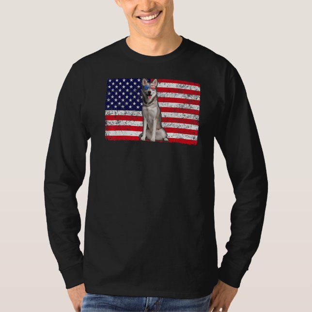 Doggie Usa Dog Owner Usa  Siberian Husky Usa Flag T-Shirt (Front)