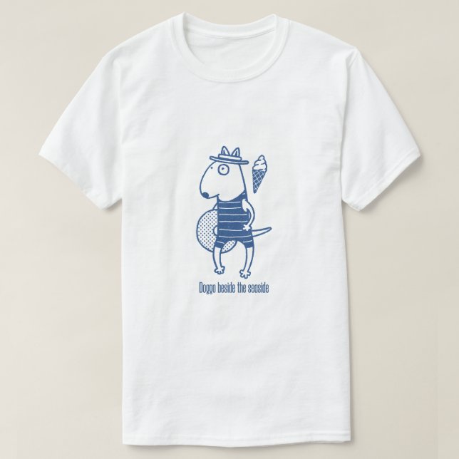 Doggo beside the seaside: Blue T-Shirt (Design Front)