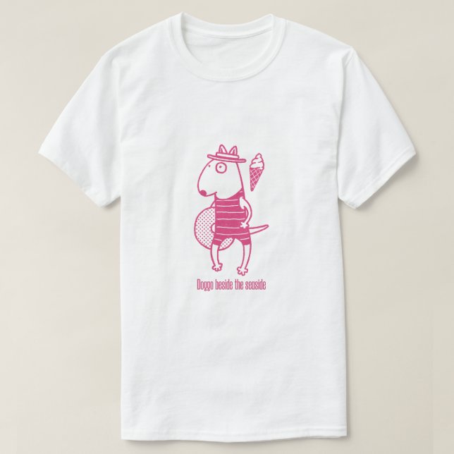 Doggo beside the seaside: Pink T-Shirt (Design Front)