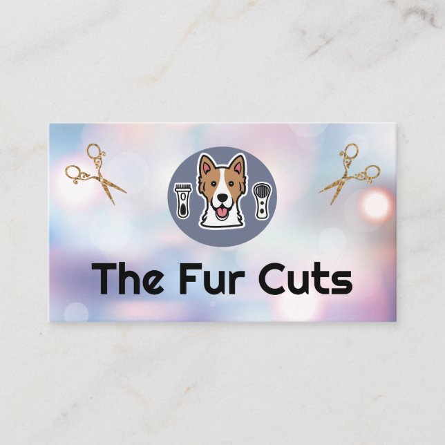 Doggy Groomer Logo | Scissors | Boke Business Card (Front)