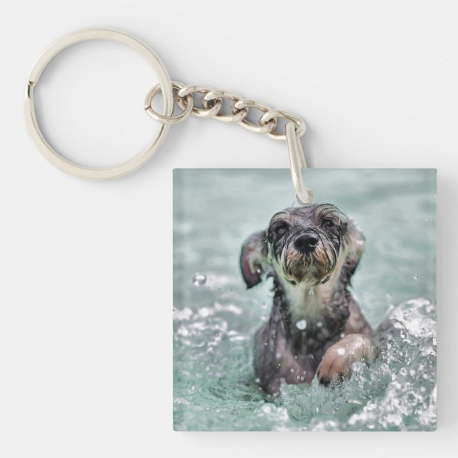 Doggy Paddle Cute Dog Swimming Key Ring (Front)