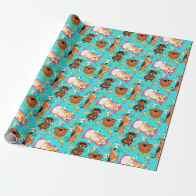 Doggy Vacation Wrapping Paper (Unrolled)