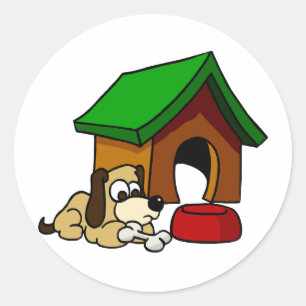 Doghouse Scene Classic Round Sticker