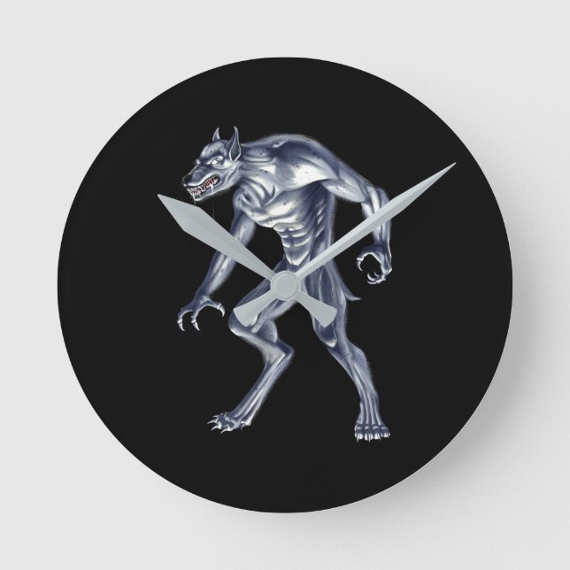 Dogman Cryptid Beast Round Clock (Front)