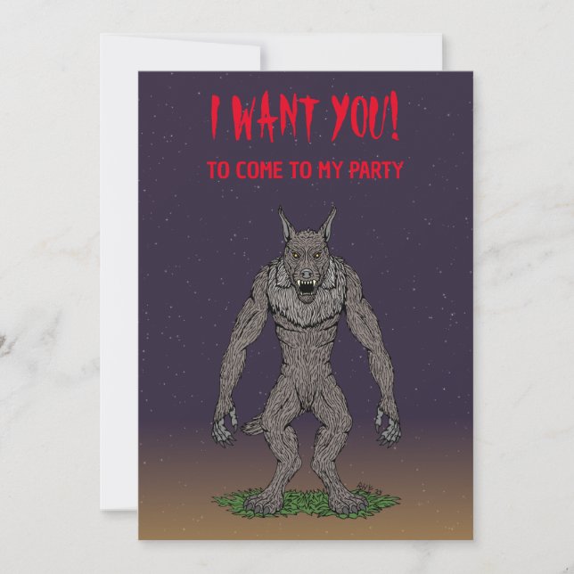 Dogman Cryptid or Werewolf Invitation (Front)