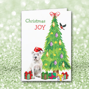 Dogo Argentino Dog, Bird and Christmas Tree Holiday Card