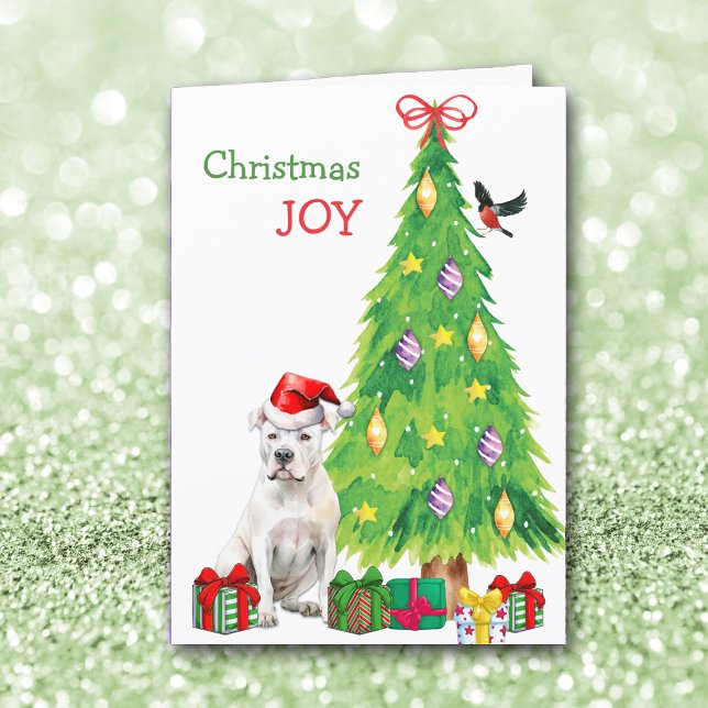 Dogo Argentino Dog, Bird and Christmas Tree Holiday Card (Creator Uploaded)
