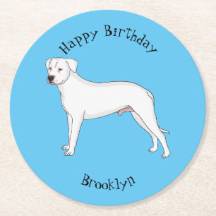 Dogo argentino dog cartoon illustration round paper coaster