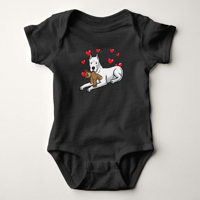 Dogo Argentino Dog With Stuffed Animal And Hearts Baby Bodysuit (Front)