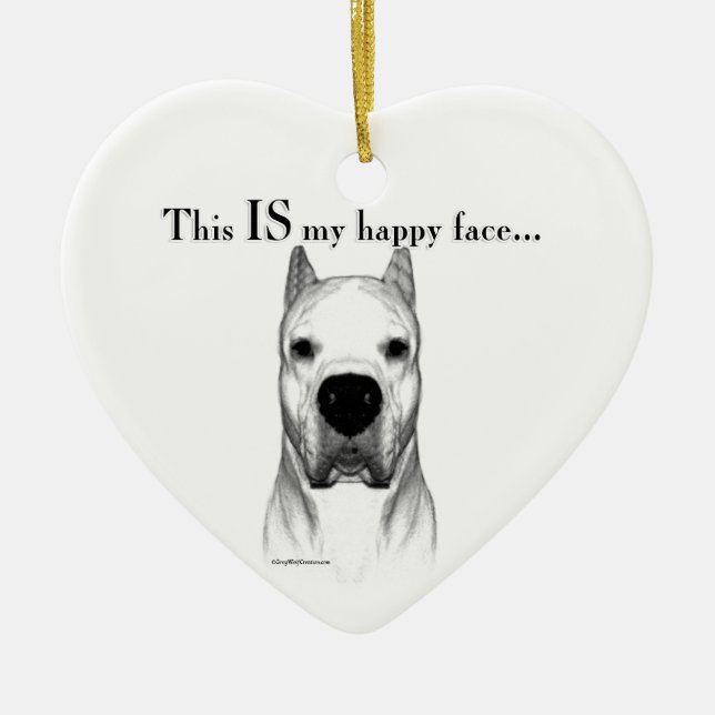Dogo Argentino Happy Face Ceramic Tree Decoration (Front)