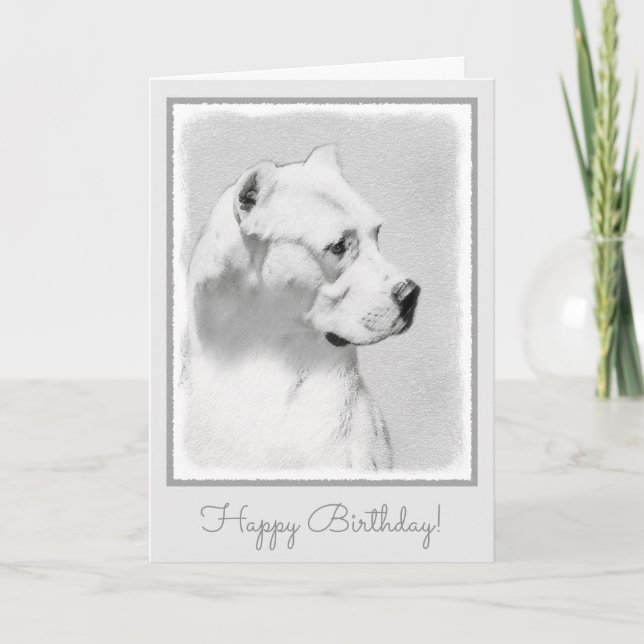 Dogo Argentino Painting - Original Dog Art Card (Front)