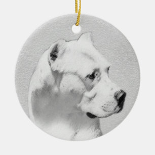 Dogo Argentino Painting - Original Dog Art Ceramic Tree Decoration
