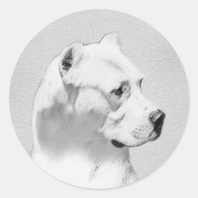 Dogo Argentino Painting - Original Dog Art Classic Round Sticker (Front)