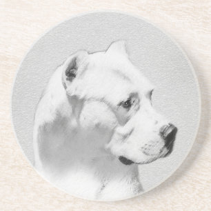 Dogo Argentino Painting - Original Dog Art Coaster