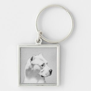 Dogo Argentino Painting - Original Dog Art Key Ring