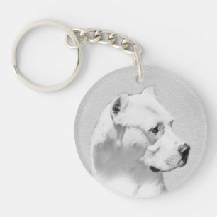 Dogo Argentino Painting - Original Dog Art Key Ring