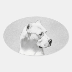 Dogo Argentino Painting - Original Dog Art Oval Sticker