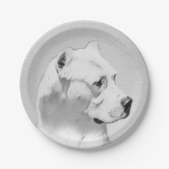 Dogo Argentino Painting - Original Dog Art Paper Plate (Front)