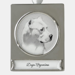 Dogo Argentino Painting - Original Dog Art Silver Plated Banner Ornament
