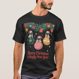 DogPug Christmas Ornament Santa Reindeer Pugmas Xm T-Shirt