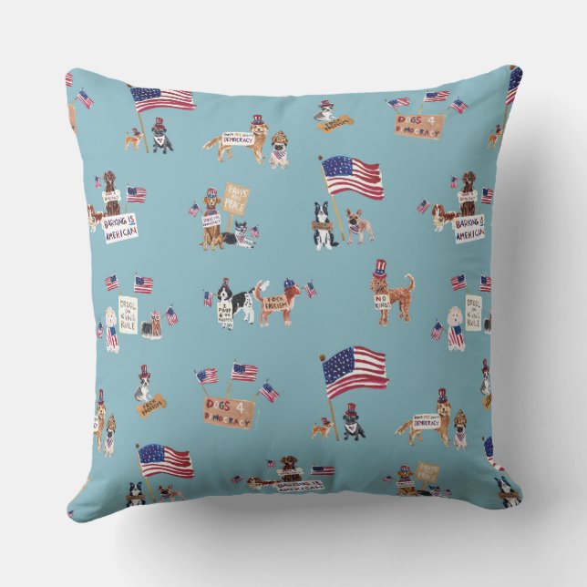 DOGS 4 DEMOCRACY Two-Sided Blue Cushion (Back)
