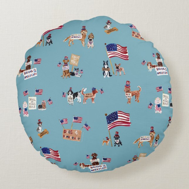 DOGS 4 DEMOCRACY Two-Sided Blue Round Cushion (Back)