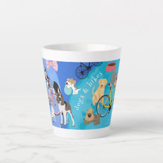 Dogs and Bikes Playful Puppies Bicycles Latte Mug