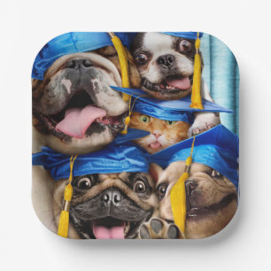 Dogs and Cat Grads in Photo Booth Paper Plate