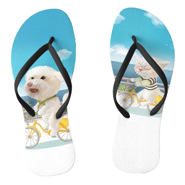 Dogs and Cats Biking by the Sea Jandals (Footbed)