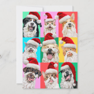 Dogs and Cats with Santa Beard Invitation