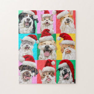 Dogs and Cats with Santa Beard Jigsaw Puzzle