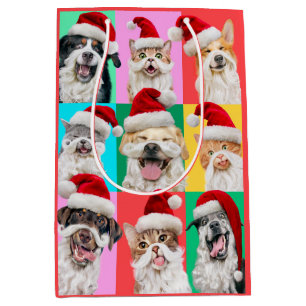 Dogs and Cats with Santa Beard Medium Gift Bag