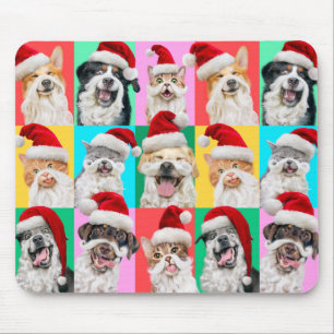 Dogs and Cats with Santa Beard Mouse Pad