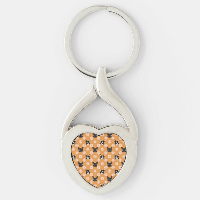 Dogs and Flowers Gold Key Ring (Front)