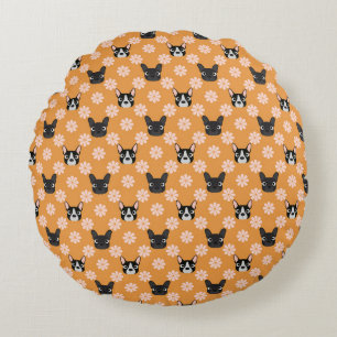 Dogs and Flowers Gold Round Cushion