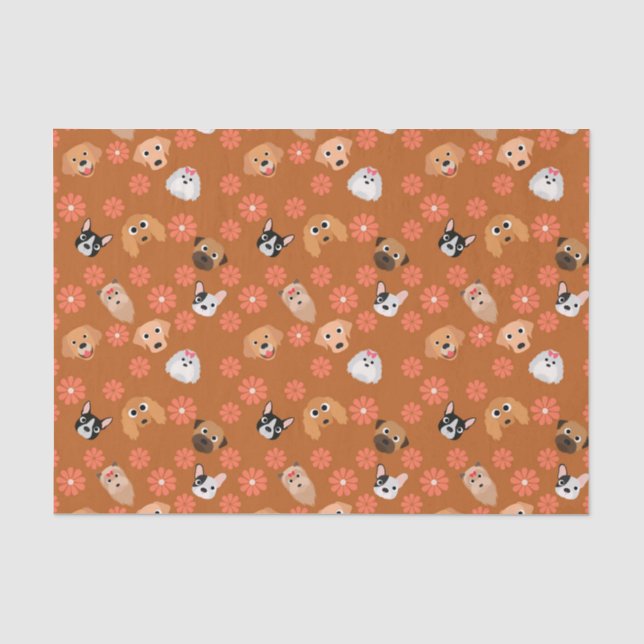 Dogs and Flowers Rust Tissue Paper (Front)