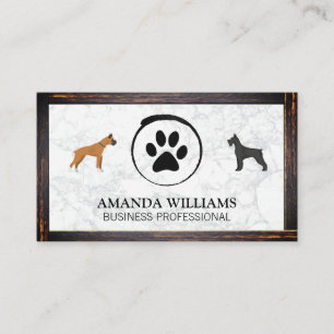Dogs and Paw Marble Wood Border Business Card