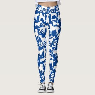 Dogs and paws pattern 02.b Blue BG Leggings