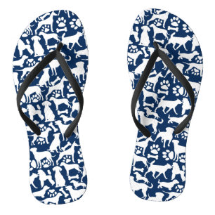 Dogs and paws pattern 02.b DBlue BG Jandals