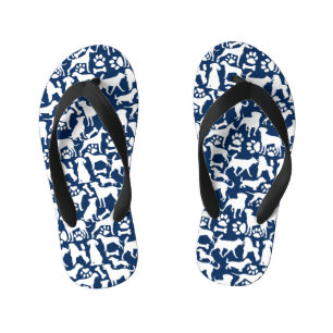 Dogs and paws pattern 02.b DBlue BG Kid's Jandals