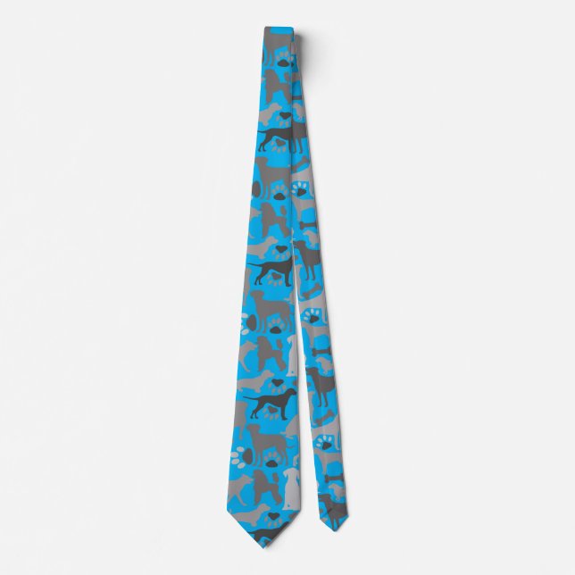 Dogs and paws pattern 03.b L Blue BG Tie (Front)