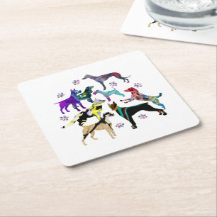 Dogs and Paws Square Paper Coaster