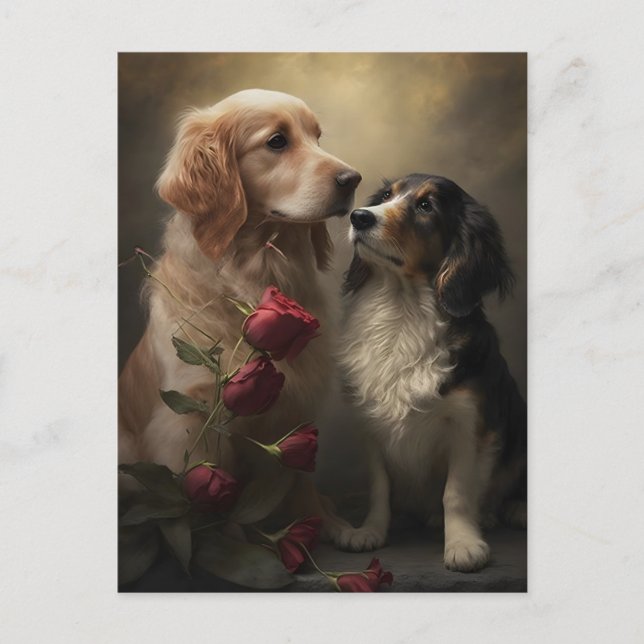 Dogs and Roses Valentine/Anniversary Greeting Card (Front)