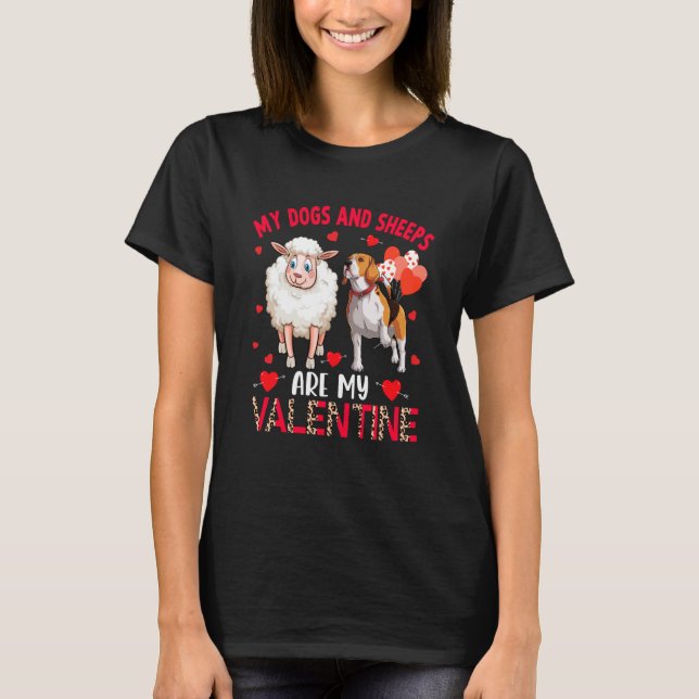 Dogs And Sheeps Are My Valentine Beagle With Sheep T-Shirt (Front)