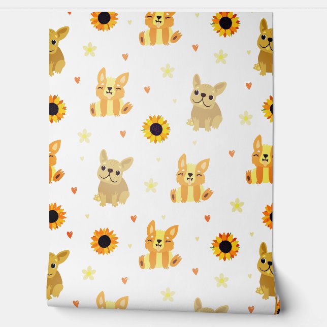 Dogs and sunflowers wallpaper (Unrolling)